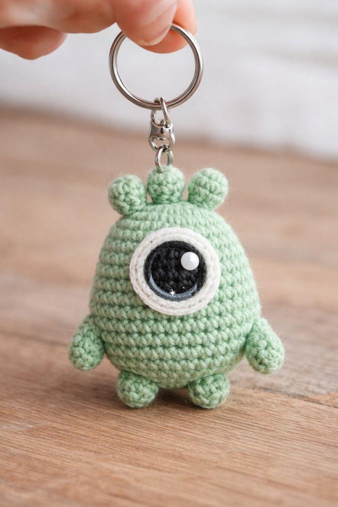 Minimalist Green Alien Keyring – Amigurumi Character With Oversized Eye ...