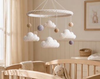 Floating Cloud Keepsake Mobile for Hospital Gift Basket, Lightweight Crochet Nursery Accent