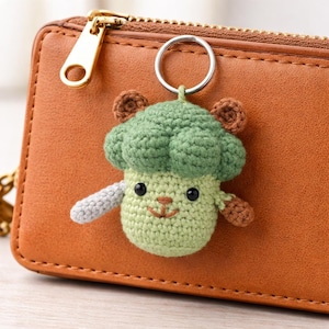 Bionic Broccoli Squirrel Keychain | Robot Amigurumi Charm with Metal Arm | Quirky Cybernetic Forest Friend Gift