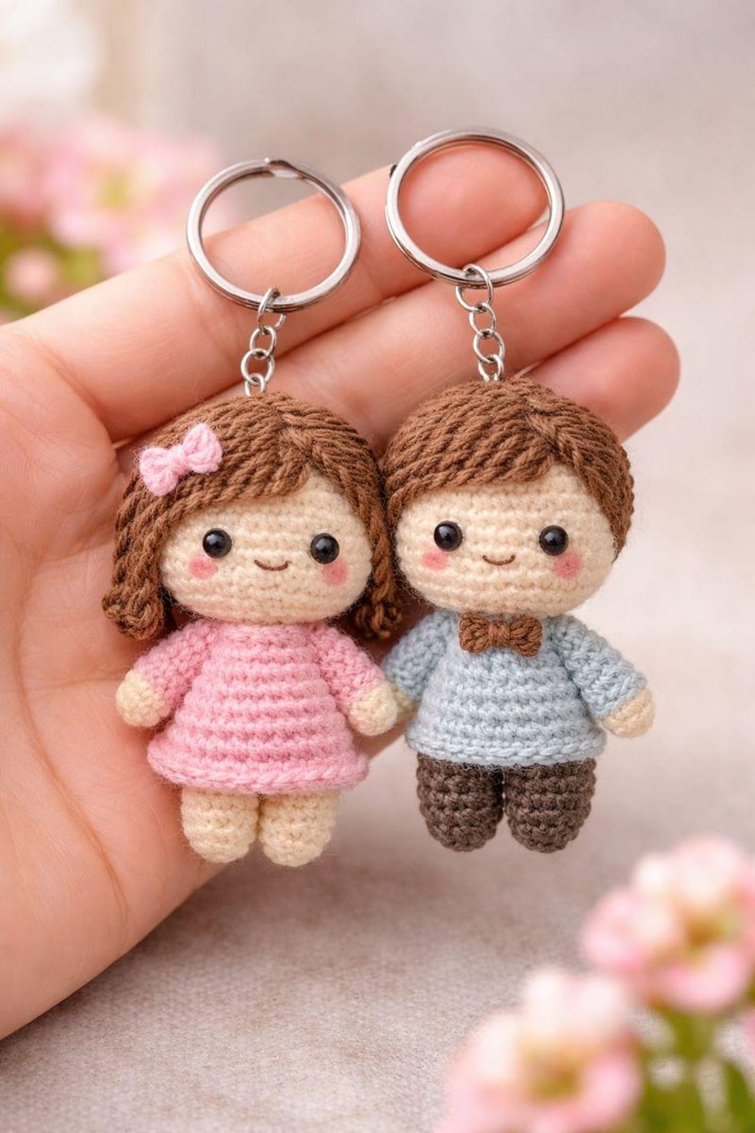 Minimal Crochet Couples Keychain Set – Masculine & Feminine