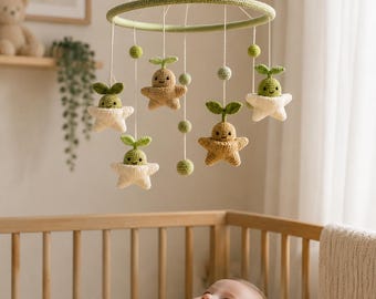 Sproutlings Botanical Starry Hanging - Whimsical Felted Wool Plant Nursery Mobile