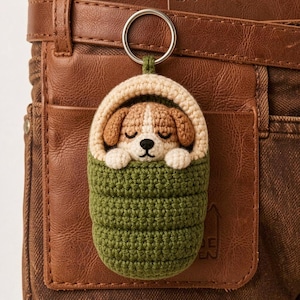 Miniature Adventure Camper Dog Sleeping Bag Charm, Tiny Puppy Bed Keychain, Outdoorsy Hiking Accessory for Backpacks