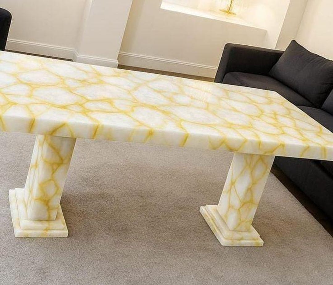 Table Texture Gold White Quartz Side Table/ Golden Texture Table, Stone Table, Quartz Dine ...