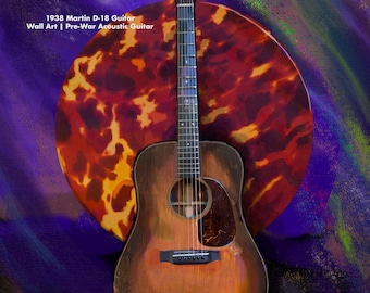 1938 Martin D-18 Guitar Wall Art | Pre-War Acoustic Guitar Painting Print | Vintage Martin Guitar Decor