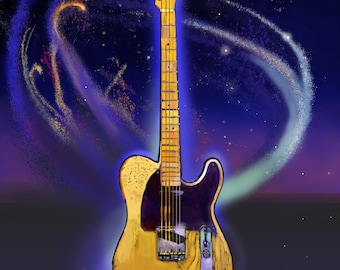 Impresión de pintura de guitarra Fender Telecaster natural de 1963