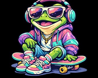 Skater Frog PNG, Streetwear Cartoon Graphic, Apparel Design (High-Resolution)