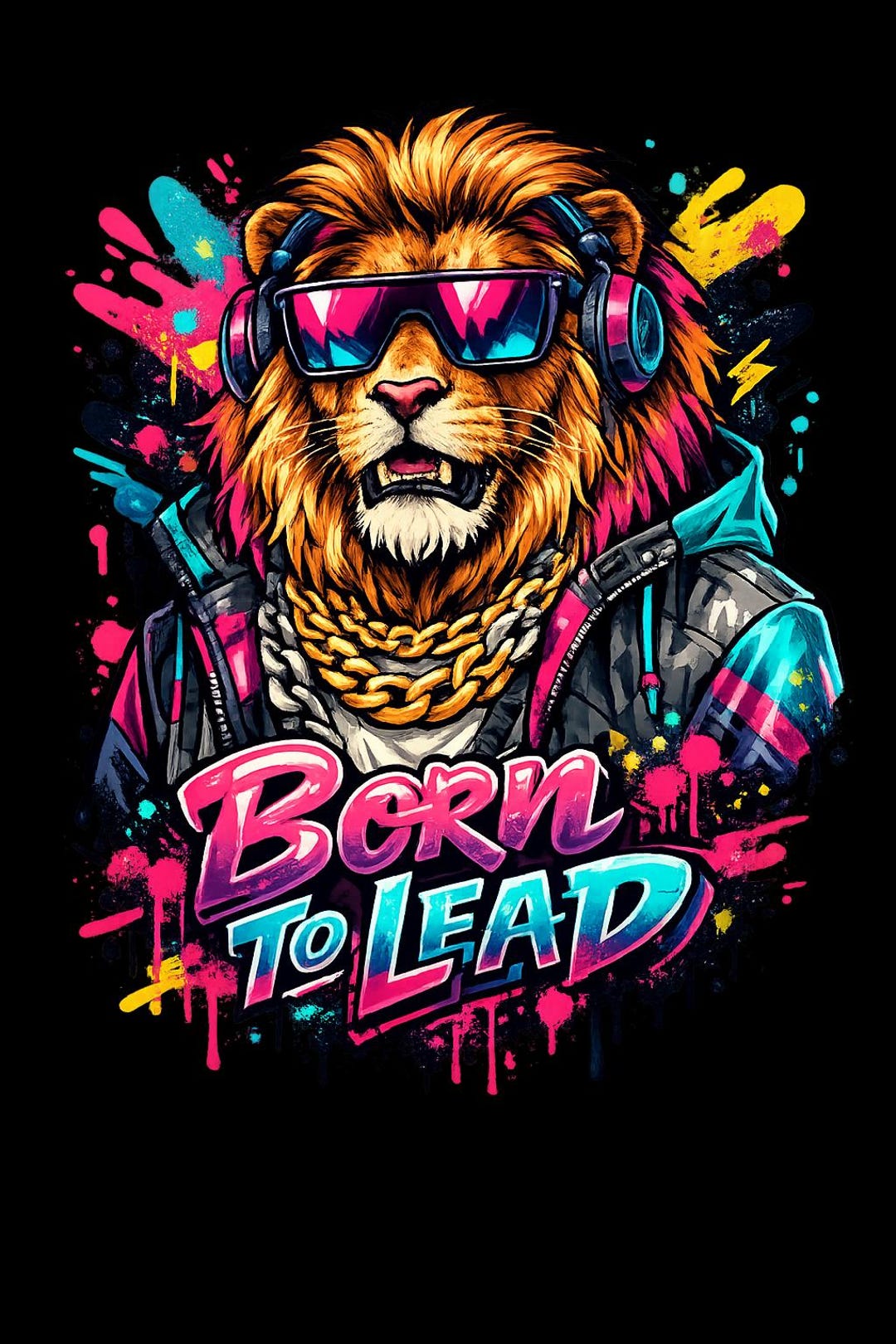 Streetwear Lion PNG | Neon Graffiti Artwork, Retro Hip Hop Style ...