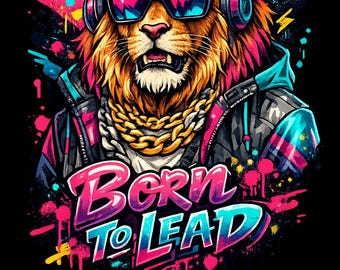 Streetwear Lion PNG | Neon Graffiti Artwork, Retro Hip Hop Style (Sublimation Print)