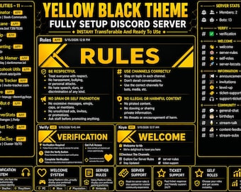 Yellow Black Theme Discord Server Setup | Gaming Community (Ready To Use)