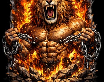 Muscular Lion PNG, No Fear No Limits Graphic, Motivational Fitness Apparel (High-Resolution)