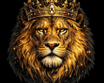 Royal Lion King Crown PNG, Golden Lion Head Clipart, T Shirt Design (Digital Download)