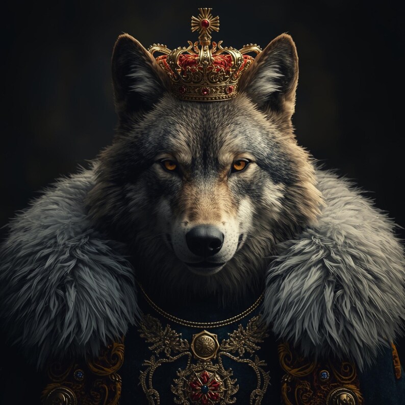 Royal Crowned Wolf Portrait – Majestic King Wolf Digital Wall Art - Etsy