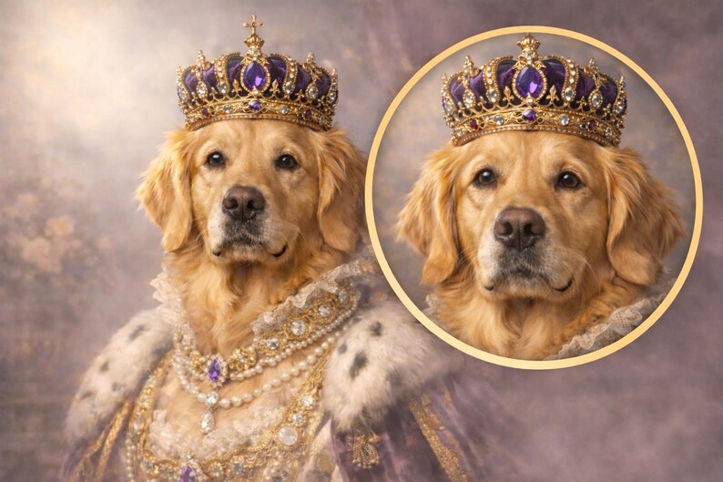 Custom Royal Pet Portrait, Renaissance Dog Cat Art, King Queen Pet ...