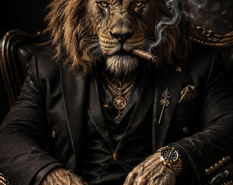 Mafia Portrait, Boss Lion Wall Art, Gentleman Poster (Ultra HD Printable)