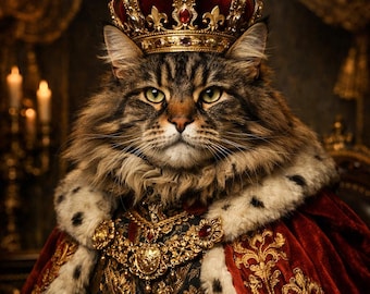 Custom Royal Cat Portrait, King Cat, Regal Pet Wall Art (Digital Download)