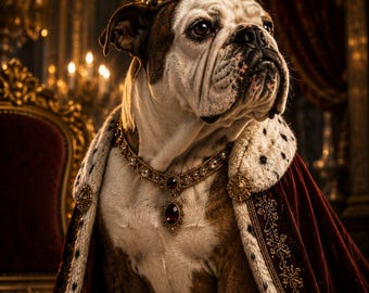 Custom Royal Bulldog Portrait | Personalized King Dog Artwork | Luxury Pet Portrait