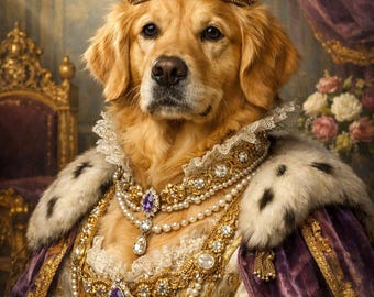 Custom Royal Pet Portrait, Renaissance Dog Cat Art, King Queen Pet Costume (Digital File)