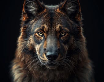 German Shepherd Canvas Print, Black Gold Dog Portrait, Modern Pet Artwork, Living Room Decor
