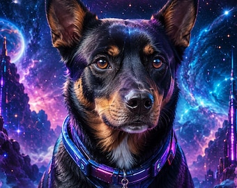 Custom Dog Portrait | Futuristic Cyberpunk Galaxy Digital Art (Pet Artwork)