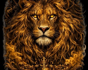 Majestic Lion King PNG | Crowned Lion T-Shirt Design (Digital Download)