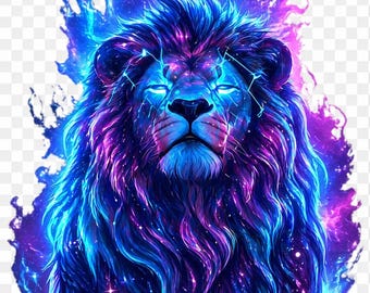 Neon Cosmic Lion PNG | Blue Purple Galaxy Illustration (Digital Art)