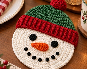 Patrón de posavasos de muñeco de nieve a crochet, posavasos en PDF, decoración de mesa de invierno