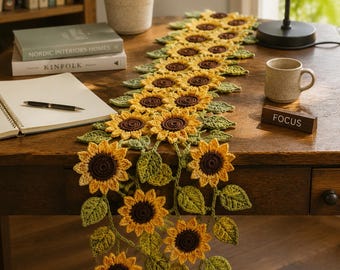 Crochet Sunflower Table Runner Pattern | Modern Floral PDF (Beginner-Friendly)