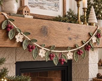 Häkelanleitung für eine Winterbeerengirlande, PDF-Download, Häkeltutorial für weihnachtliche Dekoration