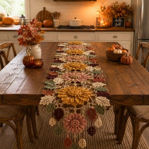 Chrysanthemum Crochet Table Runner Pattern | Autumn Floral Home Decor Tutorial (PDF Download)