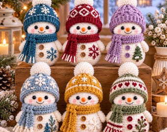 Crochet Snowman Plushies Pattern: Winter Beanie & Scarf Amigurumi | Digital PDF