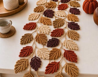 Crochet Autumn Leaf Table Runner Pattern | Fall Home Decor PDF Download
