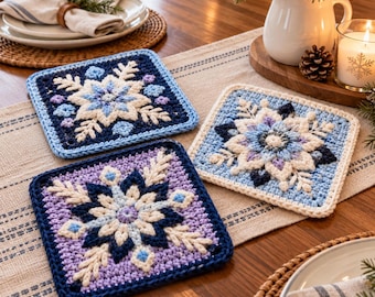 3D Snowflake Granny Square Crochet Pattern: Winter Afghan Block & Table Runner Motif | Digital PDF