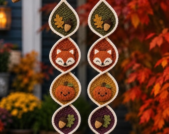 Patrón de ganchillo para guirnalda de zorro otoñal, hojas de otoño, calabazas y bellotas (descarga en PDF)