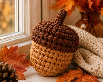 Virkat ekollonmönster, höstinredning Amigurumi PDF, handledning för höstbordsdekoration