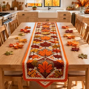 Autumn Maple Leaf Table Runner Crochet Pattern | Fall Decor Digital Download (US Terms)