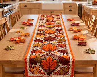 Autumn Maple Leaf Table Runner Crochet Pattern | Fall Decor Digital Download (US Terms)