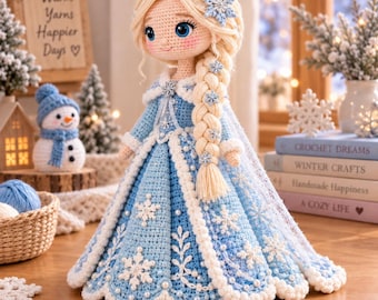 Patrón de ganchillo de la Princesa de la Nieve Invernal, Tutorial en PDF de la Muñeca Reina de Hielo Amigurumi, Guía para la elaboración de juguetes navideños