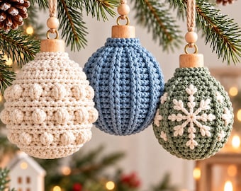 Häkelanleitung für drei gemütliche Winterkugeln – Rustikale, strukturierte Ornamente (PDF)
