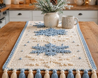 Crochet Pattern: Winter Snowflake Table Runner, Holiday Dining Decor PDF