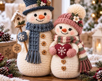 Häkelanleitung für ein Schneemann-Pärchen (Amigurumi), Winterdeko (PDF-Download)