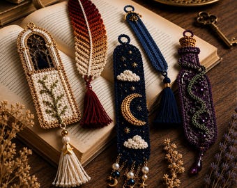 Mystical Bookmarks Crochet Pattern Set, Celestial Moon and Feather Bookmark DIY Guide