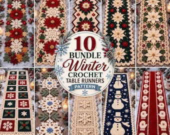 Paquete de patrones de caminos de mesa de invierno a crochet: 10 caminos de mesa de temporada para el comedor / Términos estadounidenses (PDF)