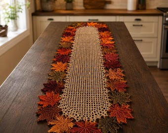 Crochet Fall Leaf Table Runner Pattern, Autumn Maple Tutorial (Digital Download)