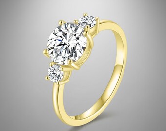 2 kt Moissaniet-verlovingsring, verguld sterlingzilver, bruidsring met drie stenen