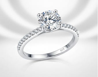 2 kt ronde verlovingsring, 925 sterlingzilveren pavé band