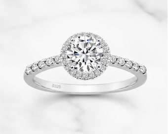Ronde Halo CZ-verlovingsring, sterlingzilveren bruidsring