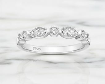 Vintage CZ Eternity-band, stapelbare ring 925 sterlingzilver