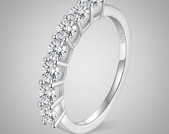 Moissanite Eternity-band, sterlingzilveren ring met zeven stenen
