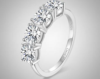 2 kt moissaniet ring met vier stenen, sterlingzilveren bruidsjubileumsieraden