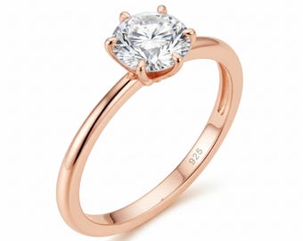 Roségouden Moissaniet-solitairering, sterlingzilveren verlovingssieraden